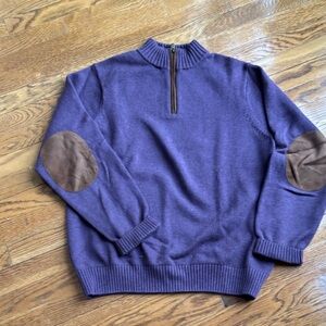 Vineyard Vines Purple Zip-Up Sweater with Brown Elbow Patches